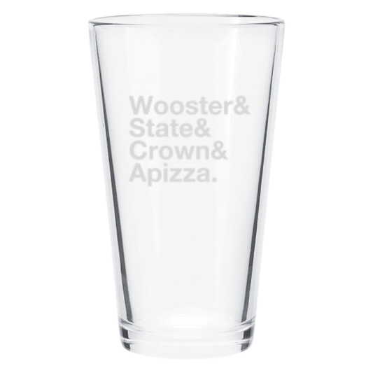 WOOSTER & STATE & CROWN 16 OZ PINT GLASS